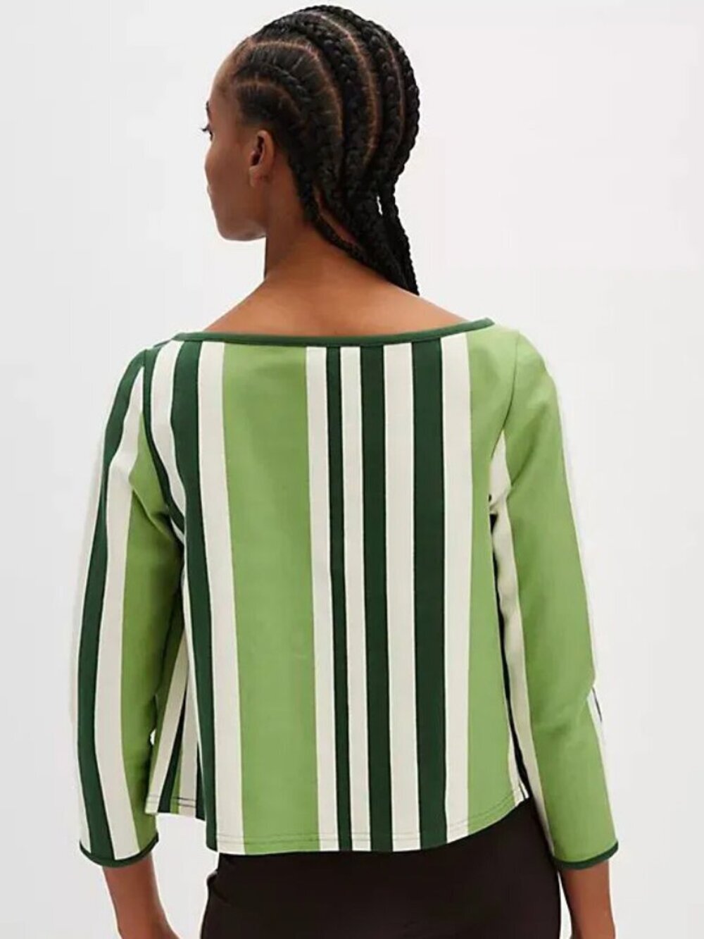 Free People Women S Green White Striped Cropped 3/4 Sleeve Palm Springs Cardigan